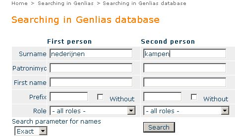 Filling in the Genlias search form